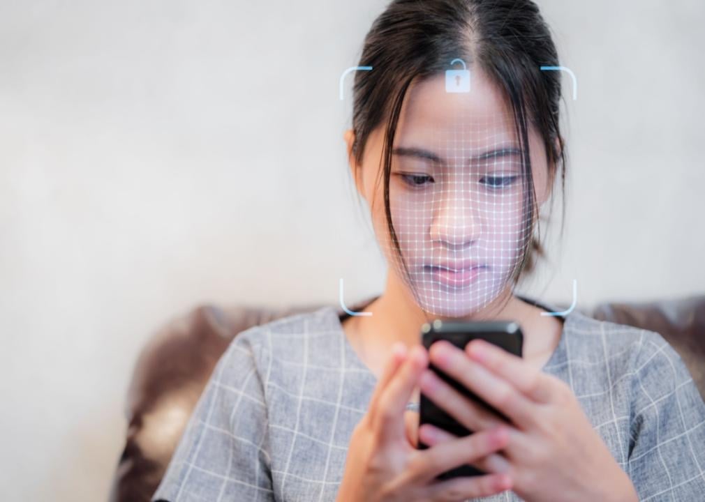Facial recognition on a smartphone.