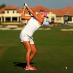 Lexi Thompson hits her tee shot on the 18th hole