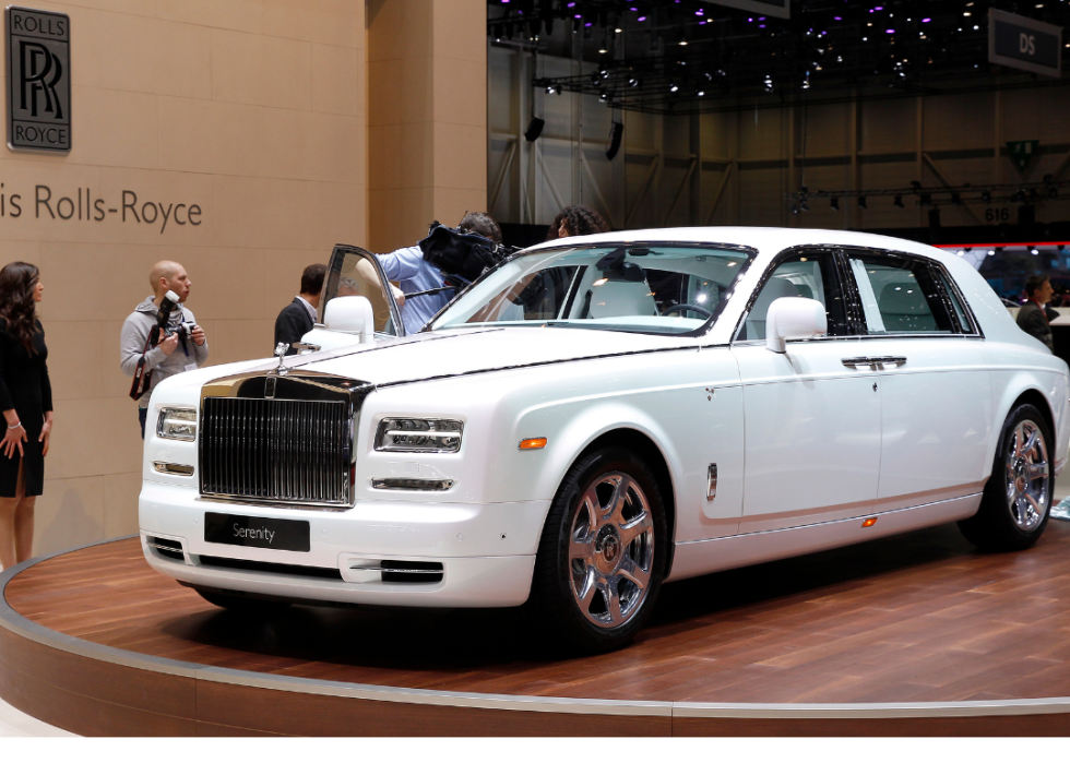 A Rolls-Royce Phantom Serenity is presented during the press day for the 85th Geneva International Motor Show on March 3, 2015 in Geneva, Switzerland.