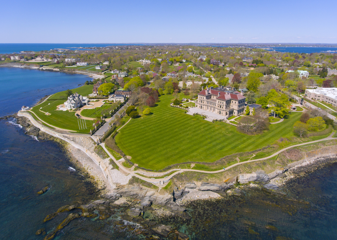 Aerial view the Breakers and Cliff Walk in Newport.