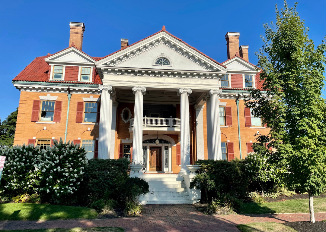 The outside of the stately West Mansion in Portland, Maine.