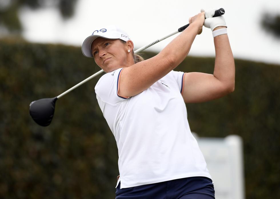 Angela Stanford hits off the second tee